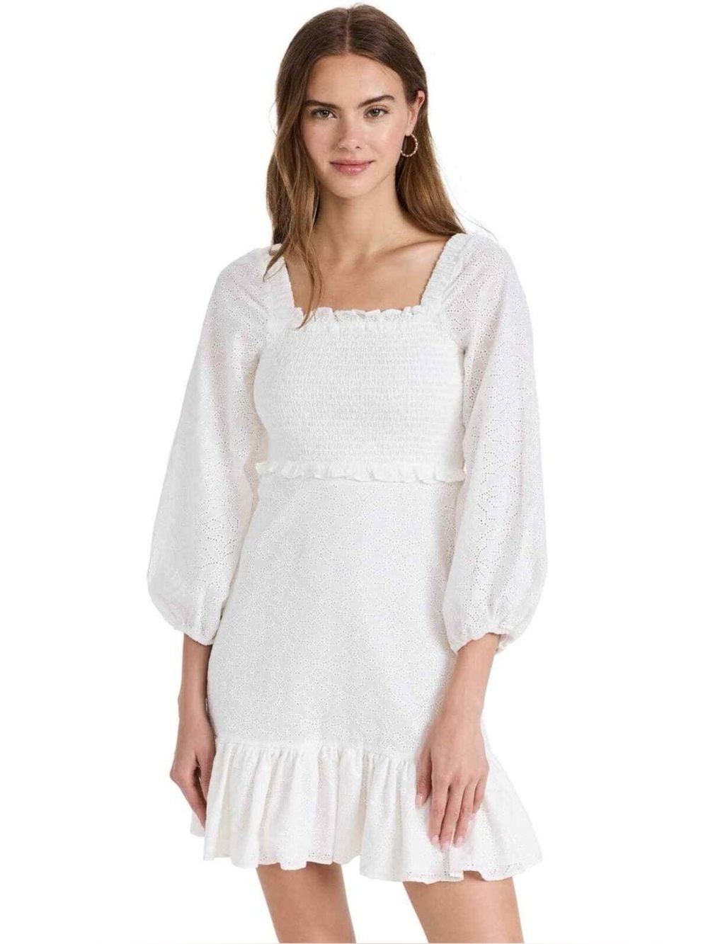 Veronica Beard Denise White Smocked Eyelet Cut Out Mini Dress Size 2